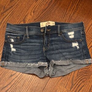 Hollister Dark Blue Low-rise Distressed Jean Shorts